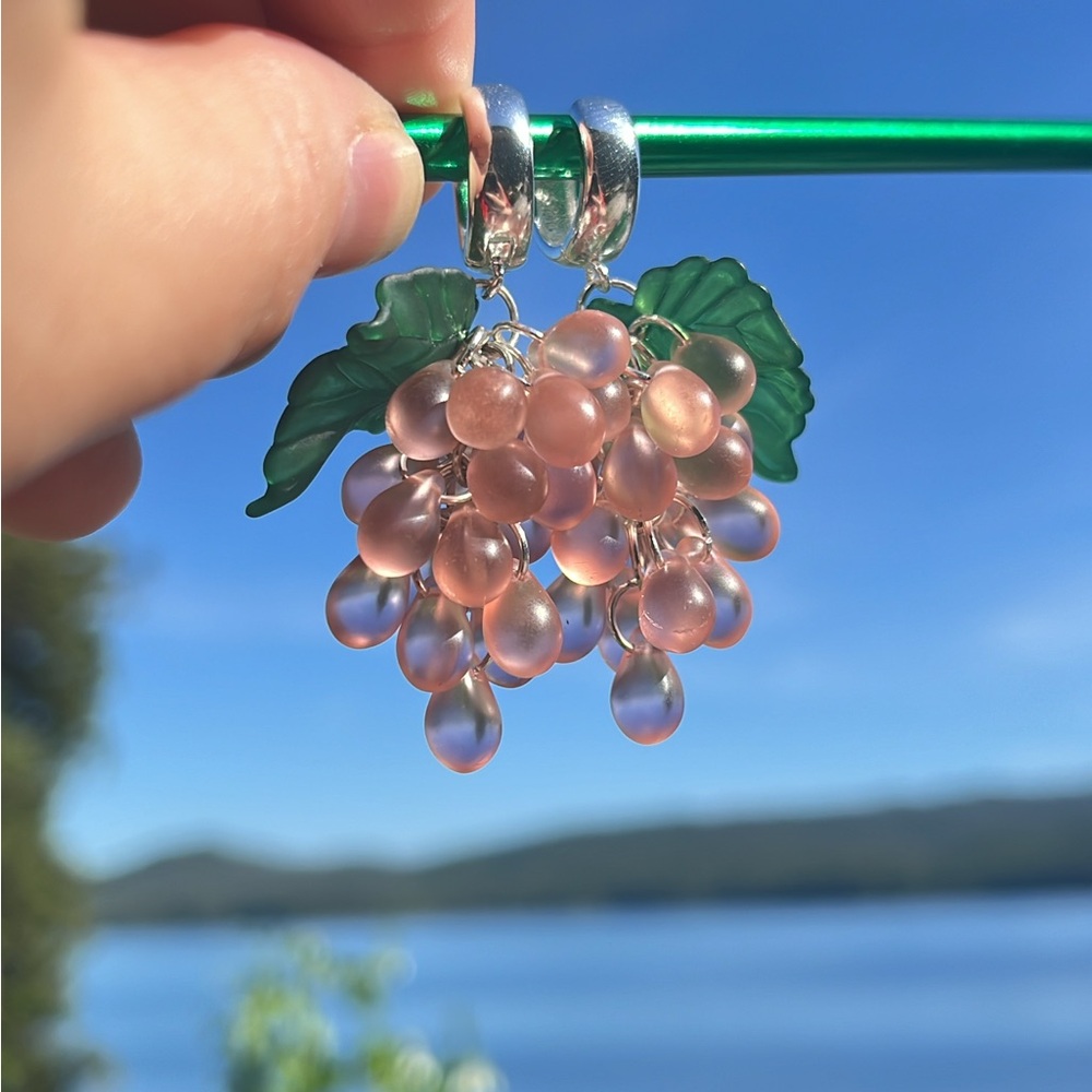 Chic Pink and Green Grape Earrings